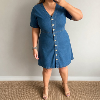 Hafif Çan Model Cepli Denim Elbise