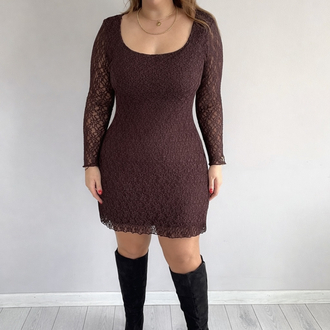 Dantelli Mini U Yaka Elbise 