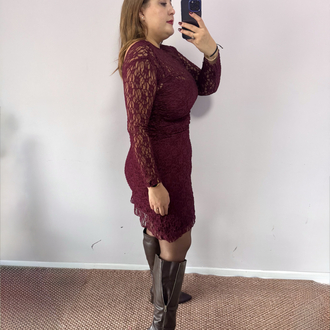Drape Detaylı Dantel Elbise 