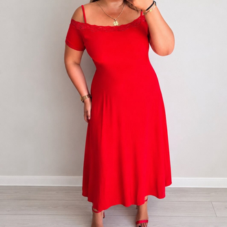 Dantel Detay Midi Model Elbise