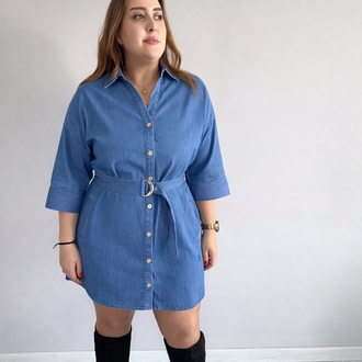 Beli Kuşak Detaylı Jean Elbise