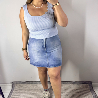 Açık Mavi Denim Bel Lastik Detay Şort Etek