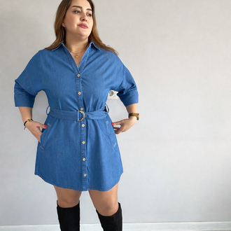Beli Kuşak Detaylı Jean Elbise