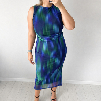 Drape Detaylı Maxi Esnek Tül Elbise Elbise