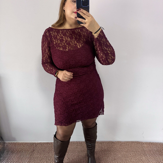 Drape Detaylı Dantel Elbise 