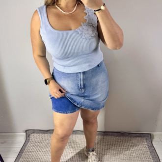 Açık Mavi Denim Bel Lastik Detay Şort Etek