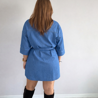 Beli Kuşak Detaylı Jean Elbise