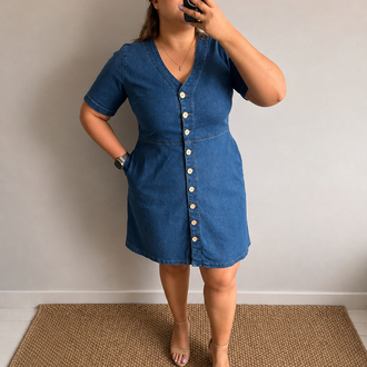 Hafif Çan Model Cepli Denim Elbise