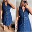 Düğme Detay Denim Elbise