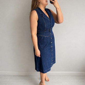 Midi Boy Esnek Denim Elbise