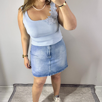 Açık Mavi Denim Bel Lastik Detay Şort Etek