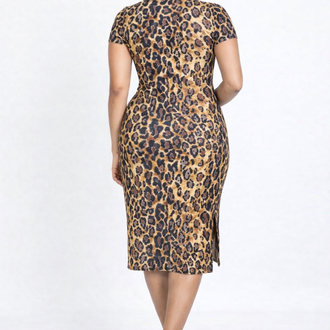 Yırtmaçlı Leopar Elbise