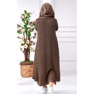 File uzun hırka kapüşonlu sweat elbise 