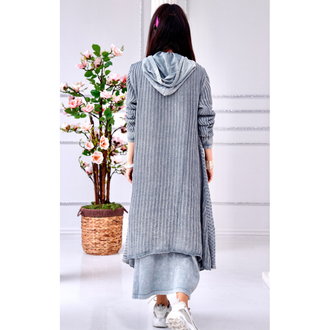 File uzun hırka kapüşonlu sweat elbise 