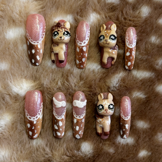 LPS Deer Miniş Tasarımlı 3D Press-On Tırnak Seti