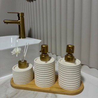 Lüks Porselen Banyo Sabunluk Seti - Bambu Standlı
