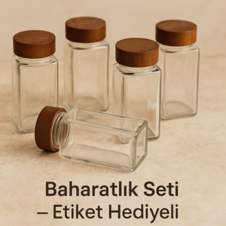 12 Adet Akasya Kapaklı Kare Baharatlık Seti 