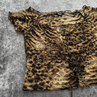 Leopar Desenli İpli İnce Bluz Gömlek