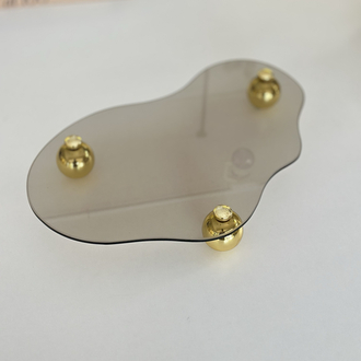Eğri Bronz Cam Tepsi Gold Metal Top Ayaklı