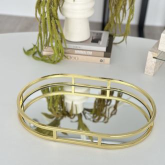 Oval Metal Tepsi Gold Renk