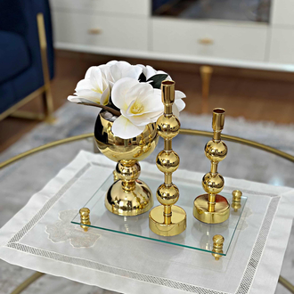 Dekoratif Tepsili Gold Set