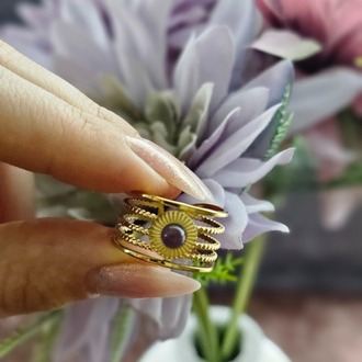 Kahverengi Taşlı Gold Renk Vintage Ayarlanabilir Yüzük