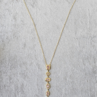 Gold Renkli Pembe Taşlı Y Kolye