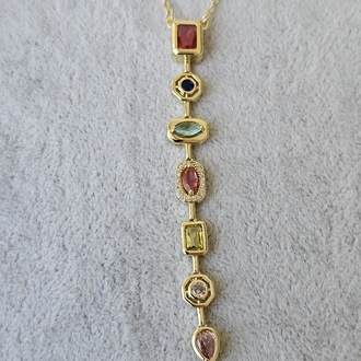 Gold Renkli Yedi Taşlı Y Kolye