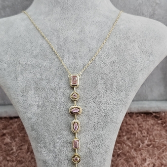 Gold Renkli Pembe Taşlı Y Kolye