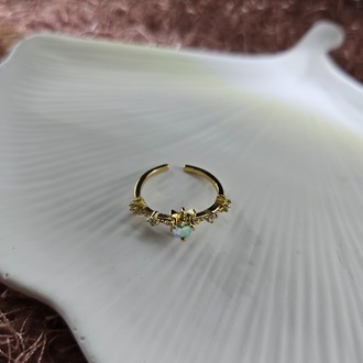 Zirkon Taşlı Kalp ve Kuzey Yıldızı Detaylı Gold Renk Ayarlanabilir Yüzük