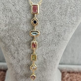 Gold Renkli Yedi Taşlı Y Kolye