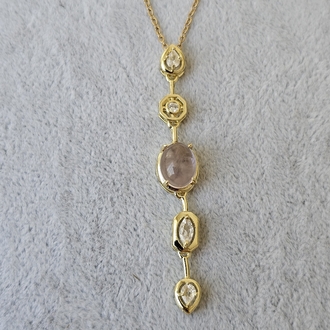 Gold Renkli Beş Taşlı Y Kolye