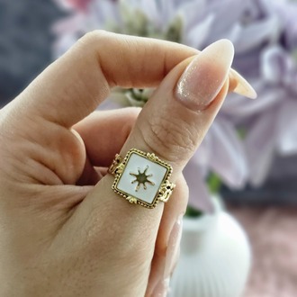Kuzey Yıldızı Detaylı Gold Renk Vintage Ayarlanabilir Yüzük