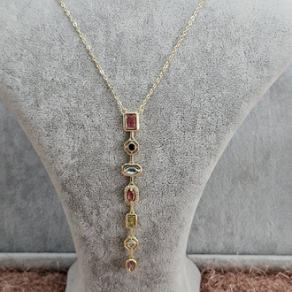 Gold Renkli Yedi Taşlı Y Kolye