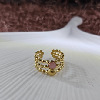 Pembe Taş Detaylı Gold Renk Vintage Ayarlanabilir Yüzük