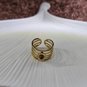 Kahverengi Taşlı Gold Renk Vintage Ayarlanabilir Yüzük