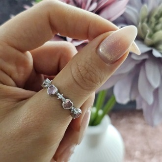 Pembe Kalpli Tam Tur Gümüş Renk Ayarlanabilir Yüzük