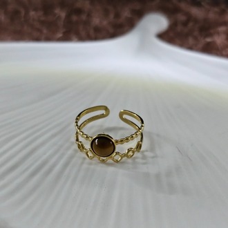 Kahverengi Taşlı Gold Renk Vintage Ayarlanabilir Yüzük