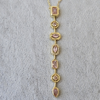 Gold Renkli Pembe Taşlı Y Kolye