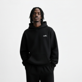 Cath Nakışlı Oversize Hoodie (Siyah)