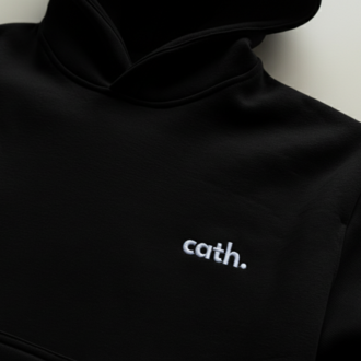 Cath Nakışlı Oversize Hoodie (Siyah)