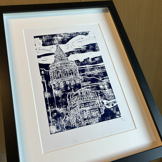 Galata Monokrom | Linol Baskı Handmade