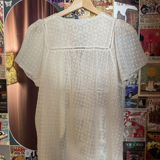 Vintage Lindex Swiss Dot Dantel Detaylı Beyaz Bluz | M-L