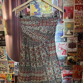 Mango Casual Boho Desenli Straplez Mini Elbise | XS-S