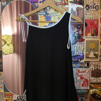 90s Vintage Esintili Askılı Asimetrik Bluz - Paisley Nakışlı