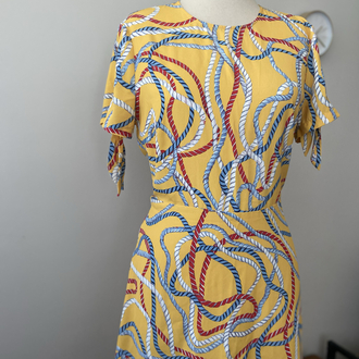 Mango Vintage Sarı Nautical Halat Desenli Elbise