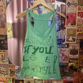 Y2K Yeşil Slogan Baskılı Atlet | Indie Sleaze Vintage Tank Top