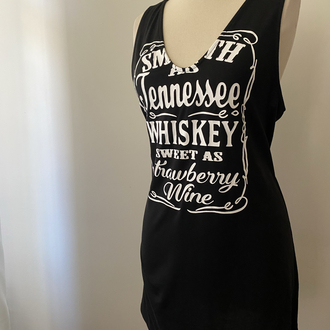 Y2K Tennessee Whiskey Baskılı Siyah Mini Elbise