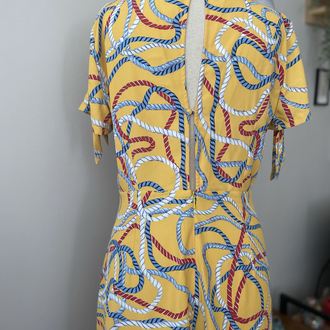 Mango Vintage Sarı Nautical Halat Desenli Elbise