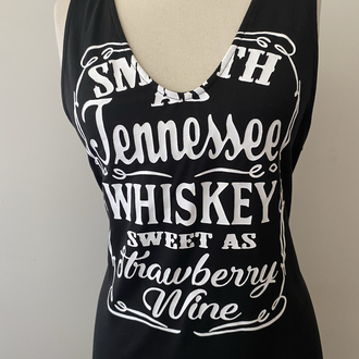 Y2K Tennessee Whiskey Baskılı Siyah Mini Elbise
